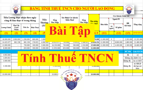 Bài tập tính thuế thu nhập cá nhân có lời giải mới nhất 2025