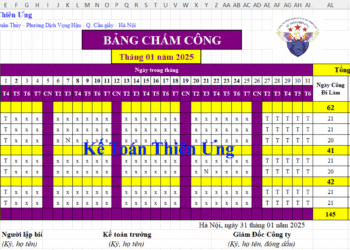 Mẫu bảng chấm công trên Excel mới nhất năm 2025