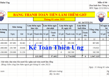 Mẫu Bảng thanh toán tiền làm thêm giờ theo Thông tư 133 và 200