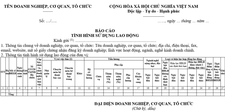 Cách làm báo cáo tình hình sử dụng lao động theo mẫu mới nhất năm 2025