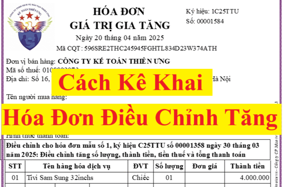 Cách kê khai hóa đơn điều chỉnh tăng doanh thu, tiền thuế GTGT
