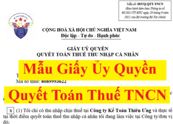Mẫu giấy ủy quyền quyết toán thuế TNCN 08/UQ-QTT-TNCN năm 2025