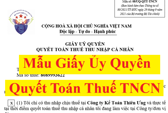 Mẫu giấy ủy quyền quyết toán thuế TNCN 08/UQ-QTT-TNCN năm 2025