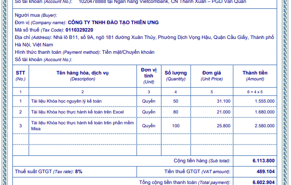 Mẫu hóa đơn điện tử có mã cơ quan thuế 2025 mới nhất