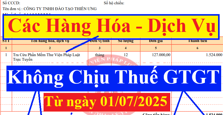Các hàng hóa dịch vụ không chịu thuế GTGT từ ngày 01/07/2025