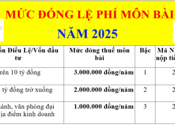 Các bậc thuế môn bài năm 2025 mới nhất