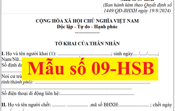Mẫu số 09-HSB theo Quyết định số 1449/QĐ-BHXH