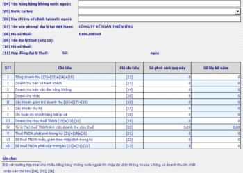 Mẫu 01/HKNN Tờ khai thuế TNDN đối với hãng hàng không nước ngoài