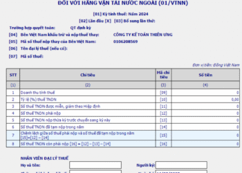 Mẫu 01/VTNN Tờ khai quyết toán thuế TNDN đối với hãng vận tải nước ngoài