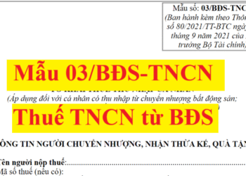 Mẫu số 03/BĐS-TNCN TT80 Tờ khai thuế TNCN từ bất động sản