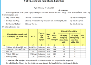 Mẫu biên bản kiểm nghiệm vật tư, công cụ, sản phẩm, hàng hóa