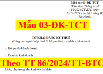 Mẫu tờ khai đăng ký thuế 03-ĐK-TCT theo thông tư 86/2024/TT-BTC