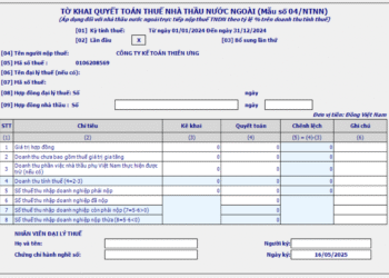 Mẫu 04/NTNN Tờ khai quyết toán thuế nhà thầu nước ngoài
