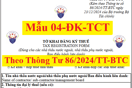 Mẫu 04-ĐK-TCT theo Thông tư số 86/2024/TT-BTC đăng ký thuế