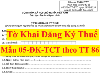 Mẫu 05-ĐK-TCT Tờ khai đăng ký thuế theo Thông tư 86/2024/TT-BTC
