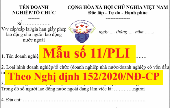 Mẫu số 11/PLI cấp giấy phép lao động cho người nước ngoài
