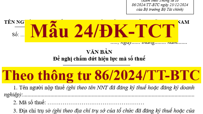 Mẫu 24/ĐK-TCT theo thông tư 86/2024/TT-BTC