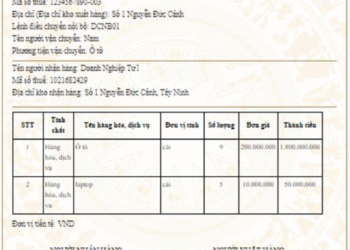 Mẫu phiếu xuất kho kiêm vận chuyển nội bộ điện tử 2025