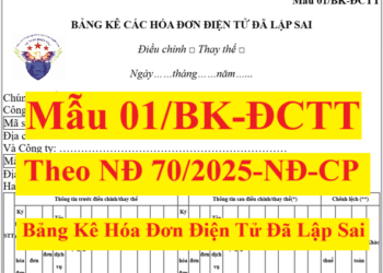 Mẫu 01/BK-ĐCTT Bảng kê hóa đơn điện tử đã lập sai theo NĐ 70/2025
