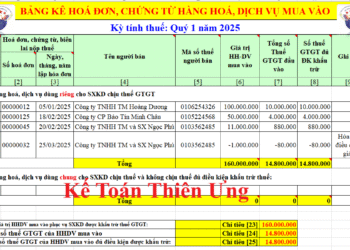 Mẫu bảng kê mua vào bán ra trên File Excel 2025 mới nhất