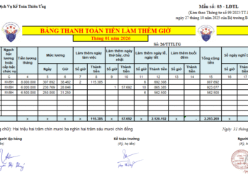Mẫu bảng thanh toán tền làm thêm giờ theo Thông tư 99