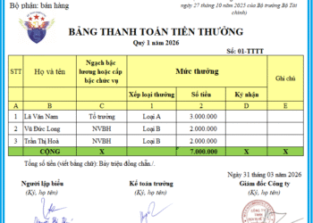 Mẫu bảng thanh toán tiền thường theo Thông tư 99