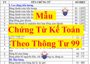 Mẫu biểu chứng từ kế toán theo Thông tư 99