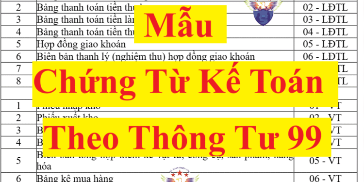 Mẫu biểu chứng từ kế toán theo Thông tư 99
