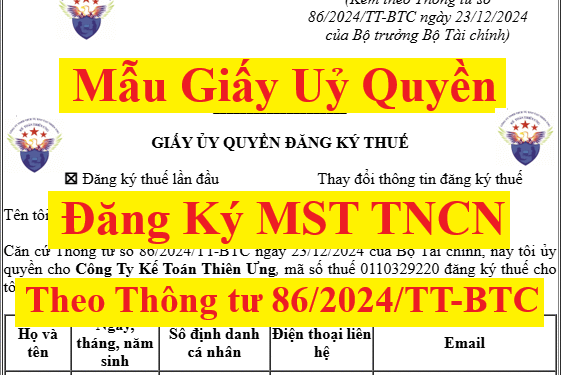 Mẫu giấy ủy quyền đăng ký mã số thuế cá nhân mới nhất năm 2025