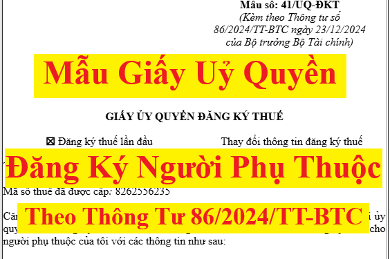 Mẫu giấy ủy quyền đăng ký người phụ thuộc 2025 mới nhất