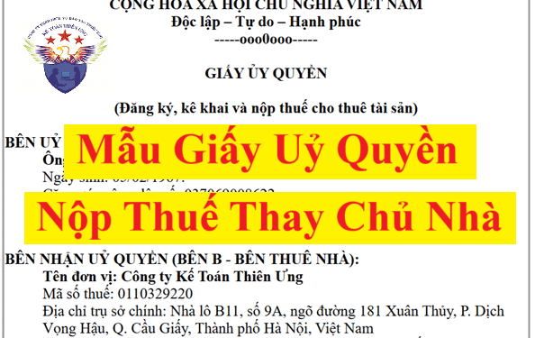 Mẫu giấy ủy quyền nộp thuế thay chủ nhà 2025 mới nhất