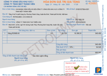Mẫu hóa đơn xăng dầu mới nhất năm 2025
