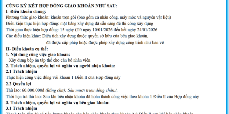 Mẫu hợp đồng giao khoán theo thông tư 99 mới nhất 2026