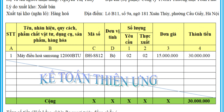 Mẫu phiếu xuất kho theo thông tư 99 trên Word và Excel