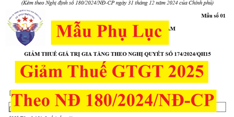 Mẫu phụ lục giảm thuế GTGT 2025 theo Nghị quyết 174/2024/QH15