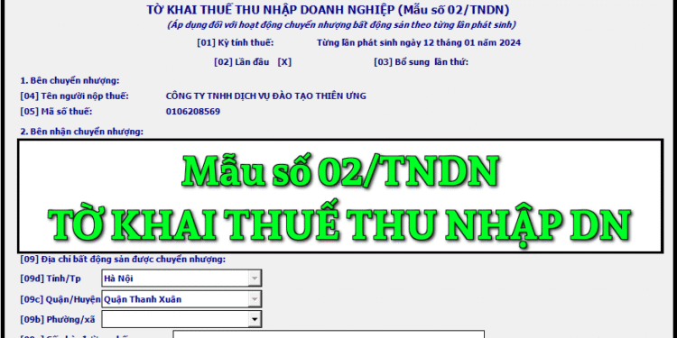 Mẫu số 02/TNDN tờ khai thuế thu nhập doanh nghiệp theo TT 80/2021