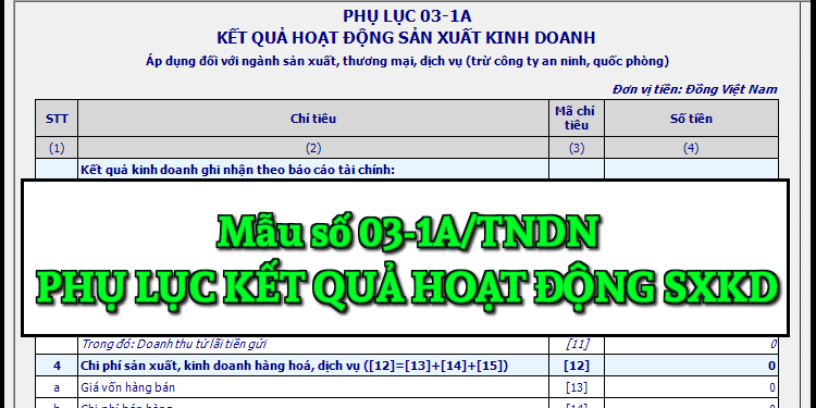 Mẫu số 03-1A/TNDN Phụ lục kết quả hoạt động sản xuất kinh doanh theo TT 80/2021