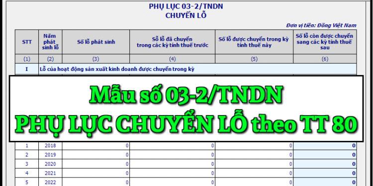 Mẫu số 03-2/TNDN Phụ lục chuyển lỗ theo TT 80/2021