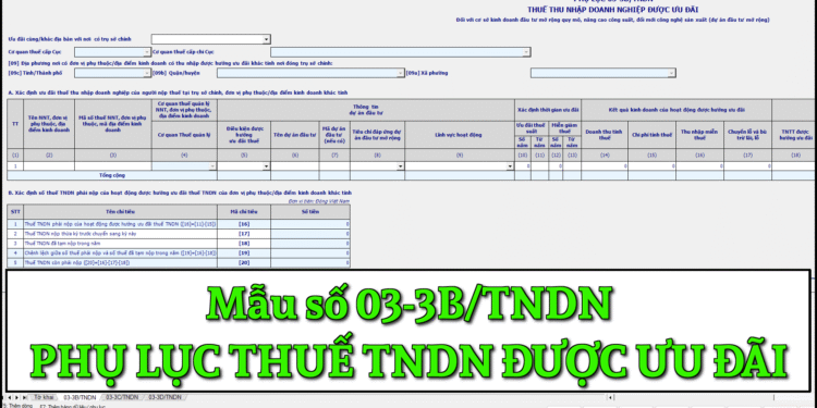 Mẫu số 03-3B/TNDN Phụ lục thuế TNDN được ưu đãi theo TT 80/2021