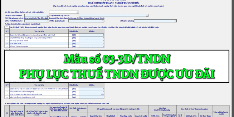 Mẫu số 03-3D/TNDN Phụ lục thuế thu nhập doanh nghiệp được ưu đãi theo TT 80/2021