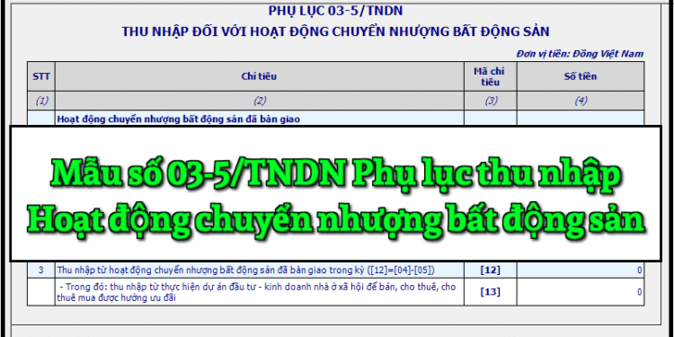 Mẫu số 03-5/TNDN Phụ lục thu nhập đối với hoạt động chuyển nhượng bất động sản theo TT 80/2021