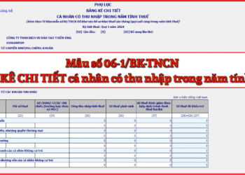 Mẫu số 06-1/BK-TNCN Bảng kê chi tiết cá nhân có thu nhập trong năm tính thuế theo TT 80/2021