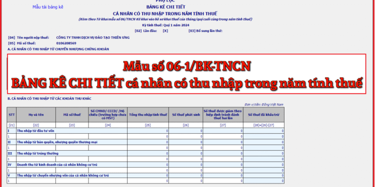 Mẫu số 06-1/BK-TNCN Bảng kê chi tiết cá nhân có thu nhập trong năm tính thuế theo TT 80/2021
