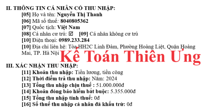 Mẫu thư xác nhận thu nhập để quyết toán thuế TNCN 2025 mới nhất