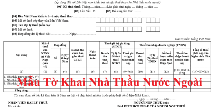 Tờ khai thuế nhà thầu nước ngoài mẫu 01/NTNN theo TT 80