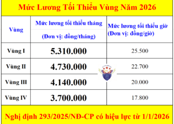 Mức lương tối thiều vùng năm 2026 theo Nghị định 293/2025/NĐ-CP