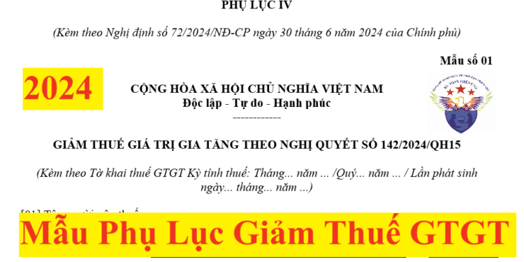 Mẫu phụ lục giảm thuế GTGT 2024 theo Nghị định 72/2024/NĐ-CP