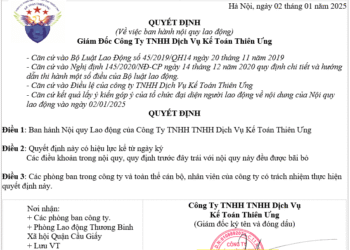 Mẫu quyết định ban hành nội quy lao động mới nhất năm 2025