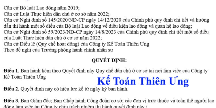 Mẫu quyết định ban hành quy chế dân chủ ở cơ sở mới nhất năm 2025