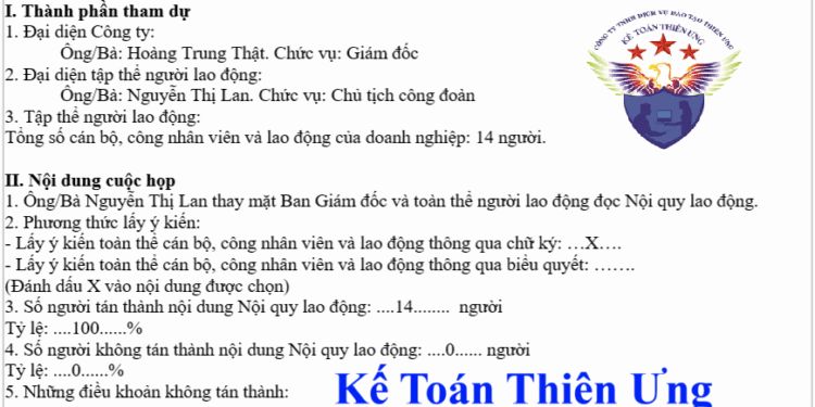 Mẫu văn bản góp ý của tổ chức đại diện người lao động tại cơ sở